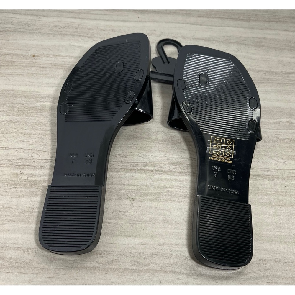 NEW Jeffrey Campbell Jelly Sandals / Slides in Black Size 7 Gold Tone - Picture 3 of 3
